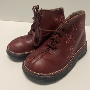 Vintage Aster leather baby boots shoes dark red embroidered sz Euro 26 9.5